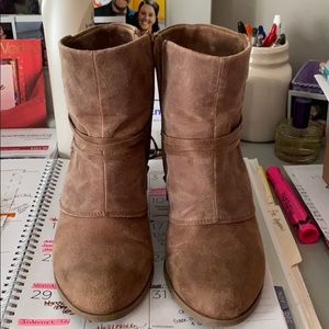 Tan suede ankle booties